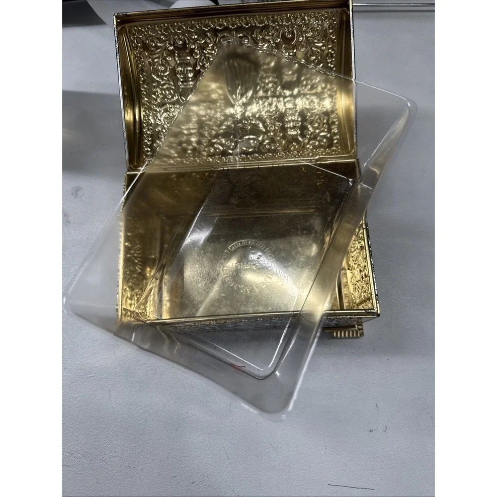 Vintage Teleflora Angel Embossed Chest Tin Gold and Silver tone West Germany  VG